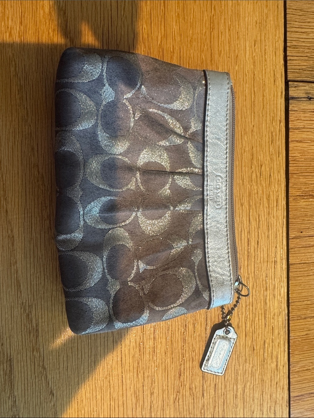 Coach brown and gold Signature Pattern Wristlet Clutch